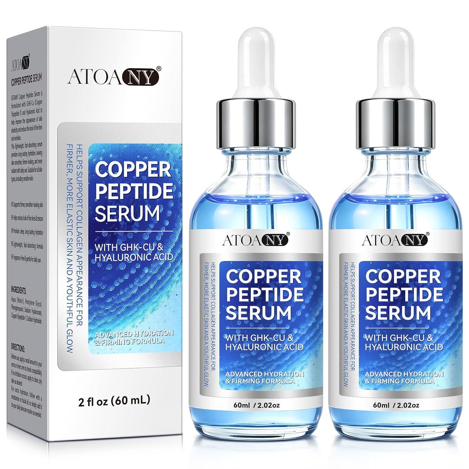Copper Peptides Serum for Face with GHK-Cu Peptide & Hyaluronic Acid – Anti-Aging Facial Serum for Men & Women – Hydrates and Moisturizes, Firms Skin, Reduces Fine Lines – 2 Pack