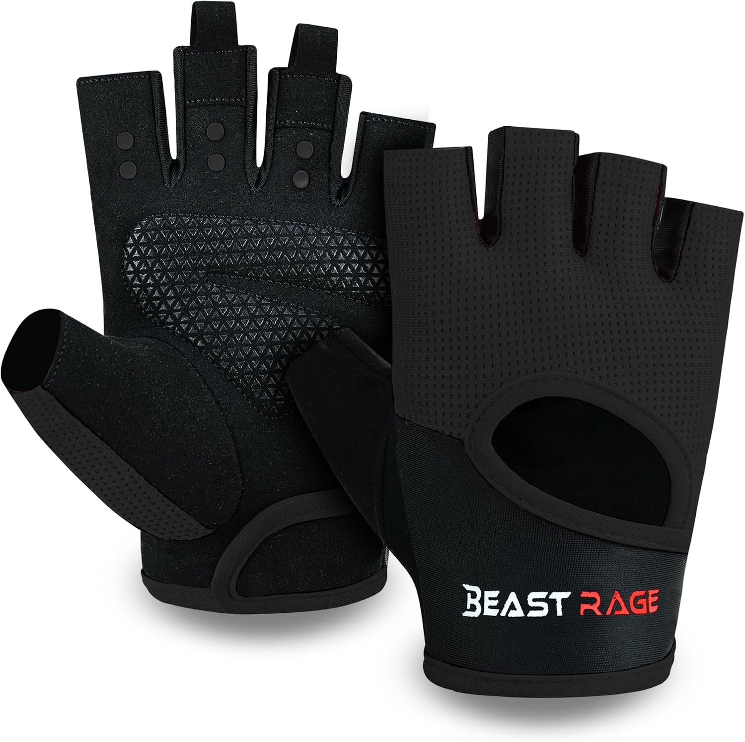 BEAST RAGE Workout Gloves for Men & Women – Fingerless Gym Gloves with Palm Protection, Breathable & Lightweight for Weightlifting, Cycling & Pull Up