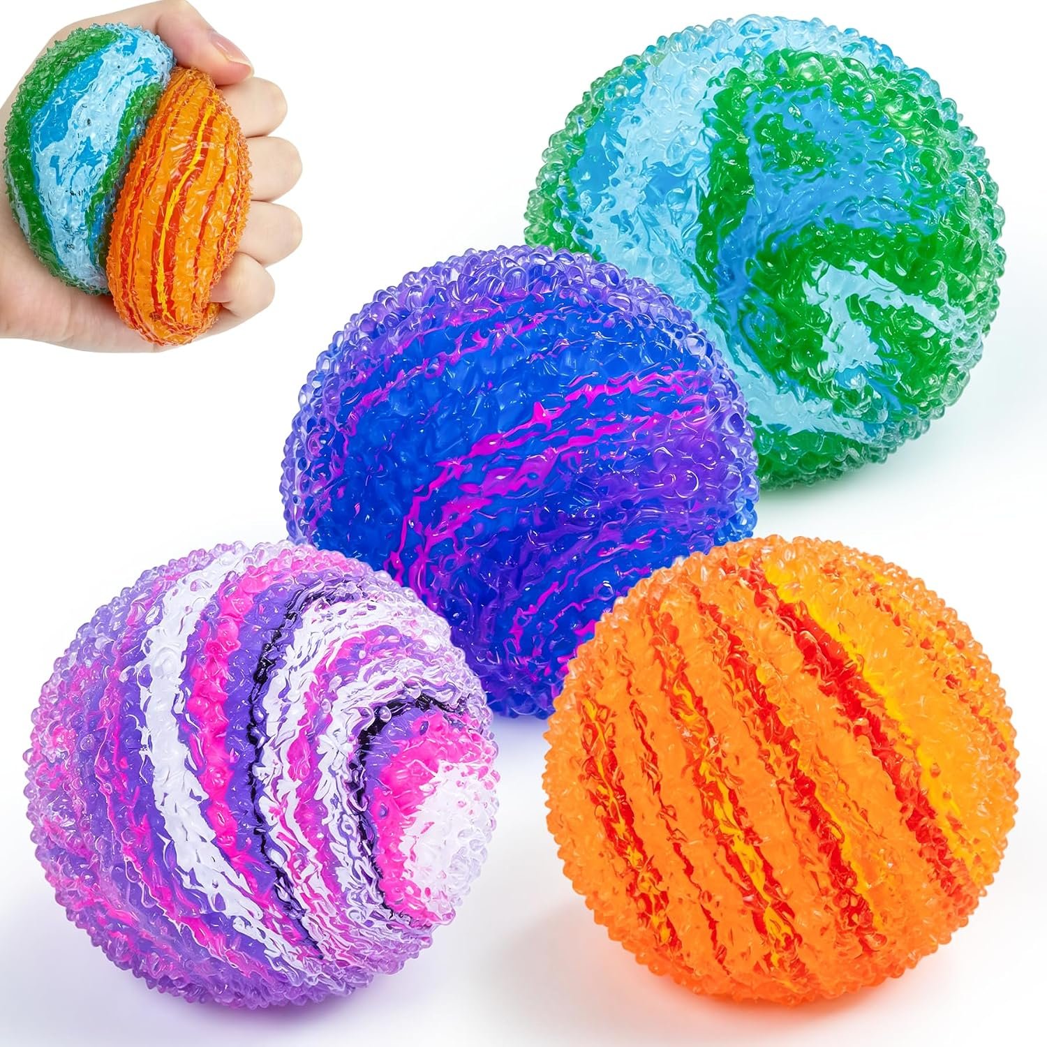 4pcs Squishy Stress Ball Set, Textured Squeeze Balls for Kid & Adults