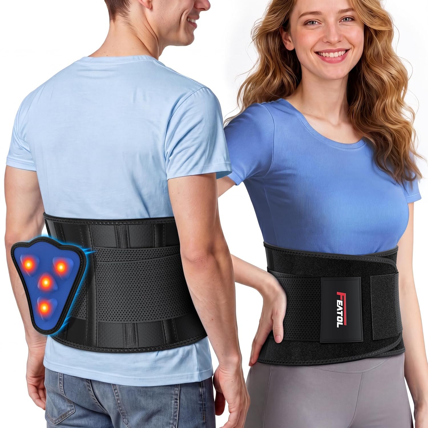 FEATOL Back Brace for Men Lower Back, Lumbar Support Belt- Back Pain, Adjustable Support Straps with Removable Lumbar Pad for Heavy Lifting Work, Black, Plus Size L/XL