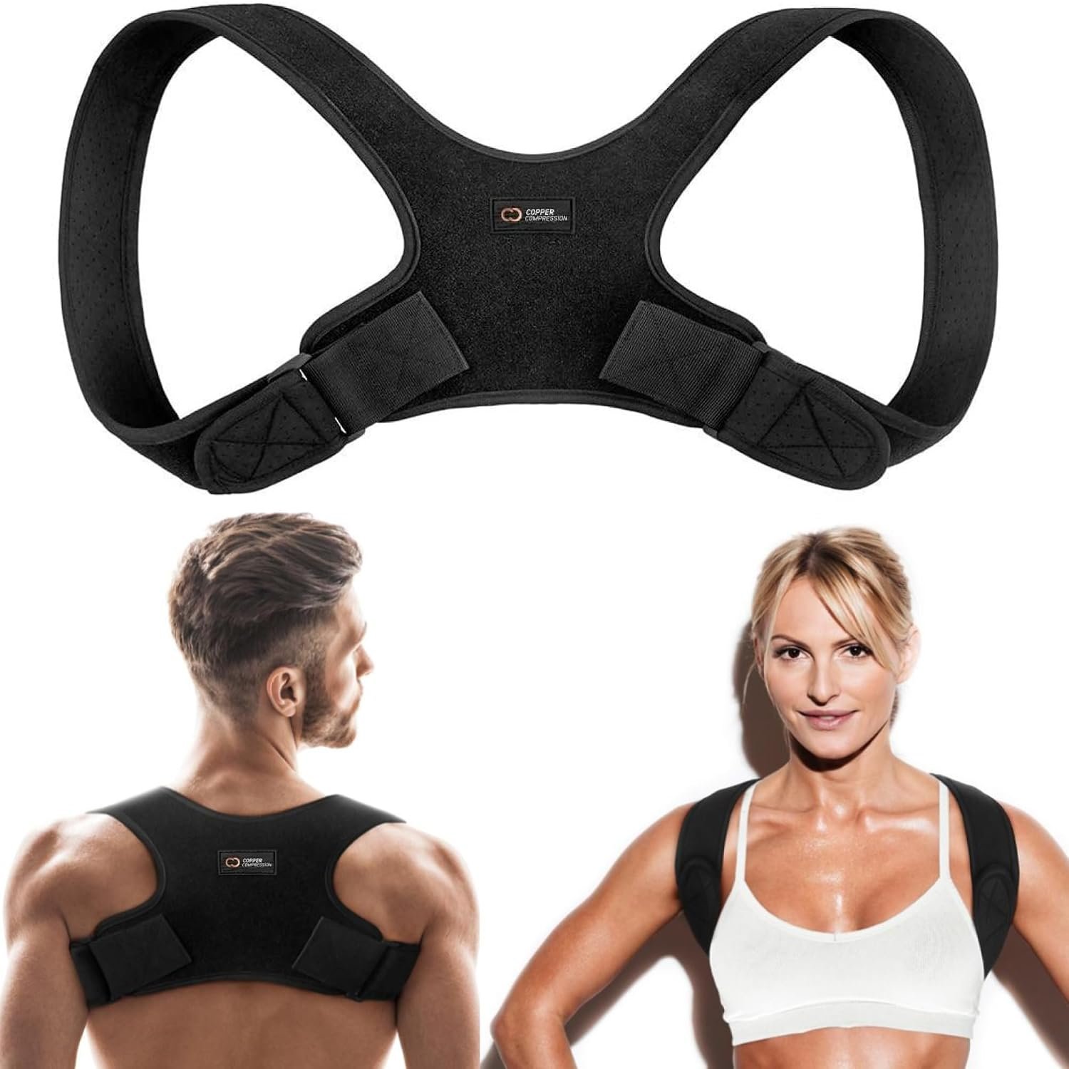 Copper Compression Back Brace Posture Corrector for Women and Men. Copper Infused Shoulder Straightener, Adjustable Upper Back Support for Relief, Scoliosis, Hunchback, Hump, Thoracic, Spine, Pain