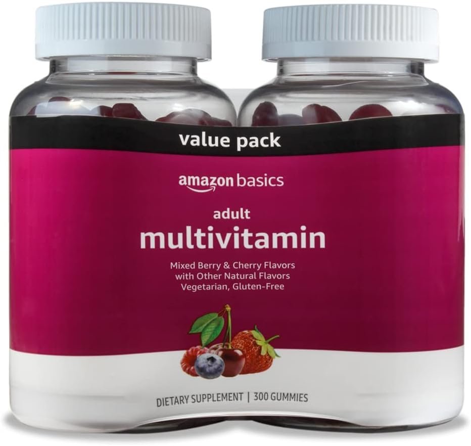 Amazon Basics Adult Multivitamin Gummies, Mixed Berry & Cherry Flavors, 150 Count, 75-Day Supply, Pack of 2 (Previously Solimo)