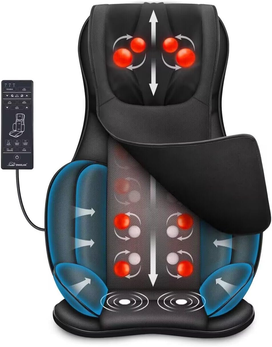 Snailax Shiatsu Neck and Back Massager Chair Pad with Heat for Chair& Sofa