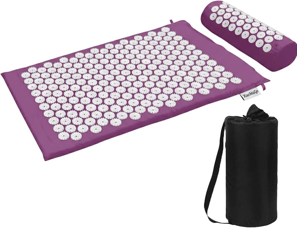 XiaoMaGe 28.7″ Acupressure Mat and Pillow Set with Carry Bag (Purple)