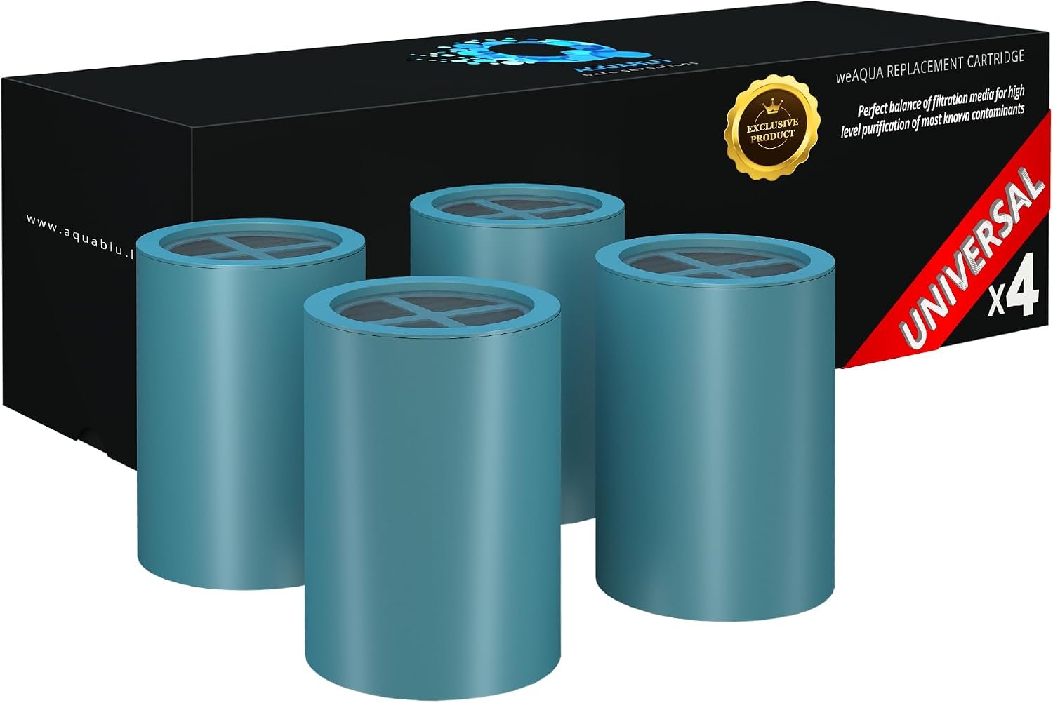 weAQUA Heavy Duty NO BS Shower Filter Replacement Cartridge 4 Pack – 99% Removal of Hard Water, Chlorine, Heavy Metals & Fluoride – Universal Fit – High Output