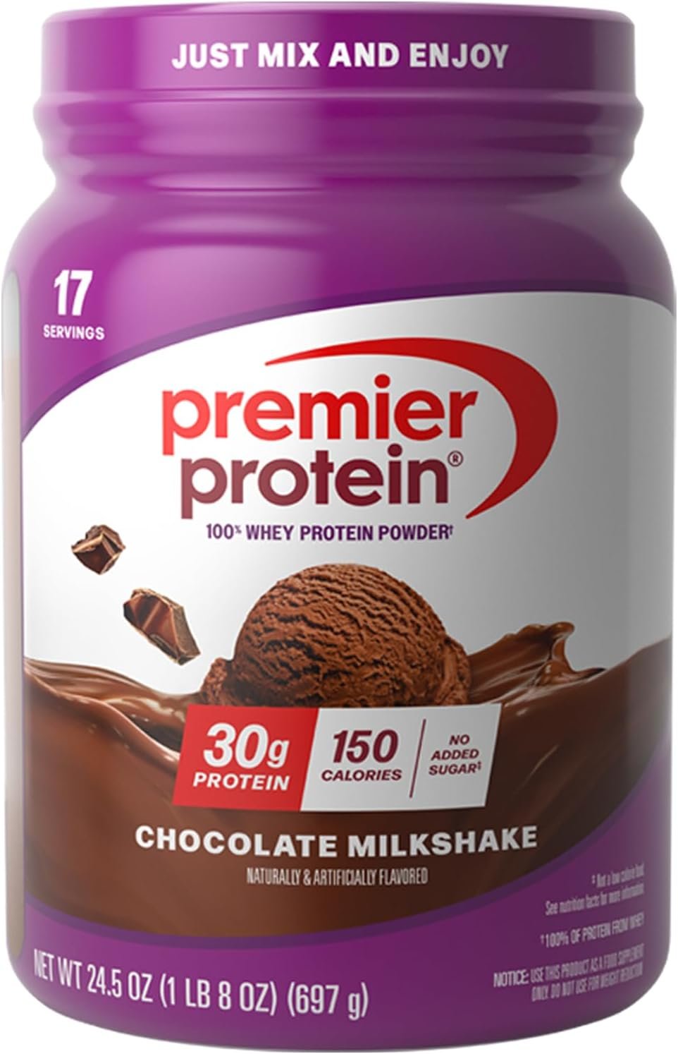Premier Protein 30g High Protein Powder, 100% Whey, Chocolate, 17 Servings