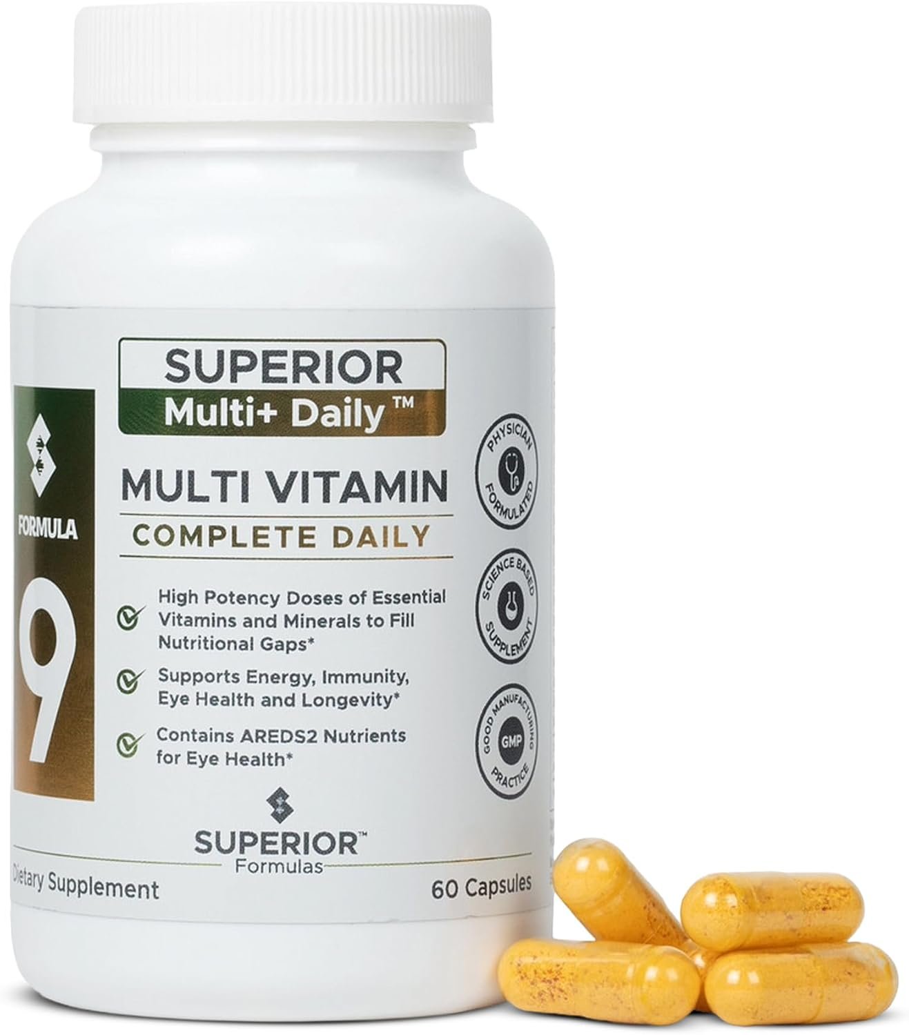 Superior Formulas High Potency Multivitamin for Men & Women | Methylated Folate & B12 | Physician-Formulated by Dr. Geiler MD | Lutein, Zeaxanthin | Third-Party Tested USA | 60 Capsules
