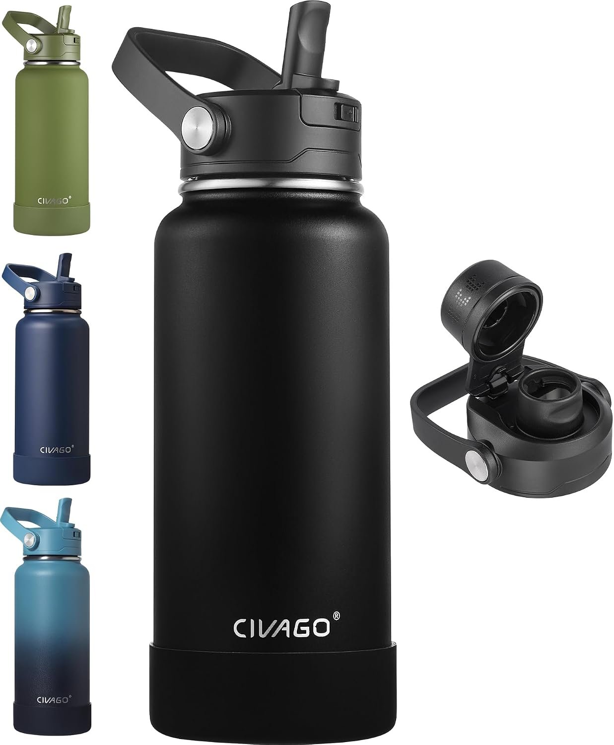 CIVAGO 32 oz Insulated Stainless Steel Water Bottle with Removable Straw