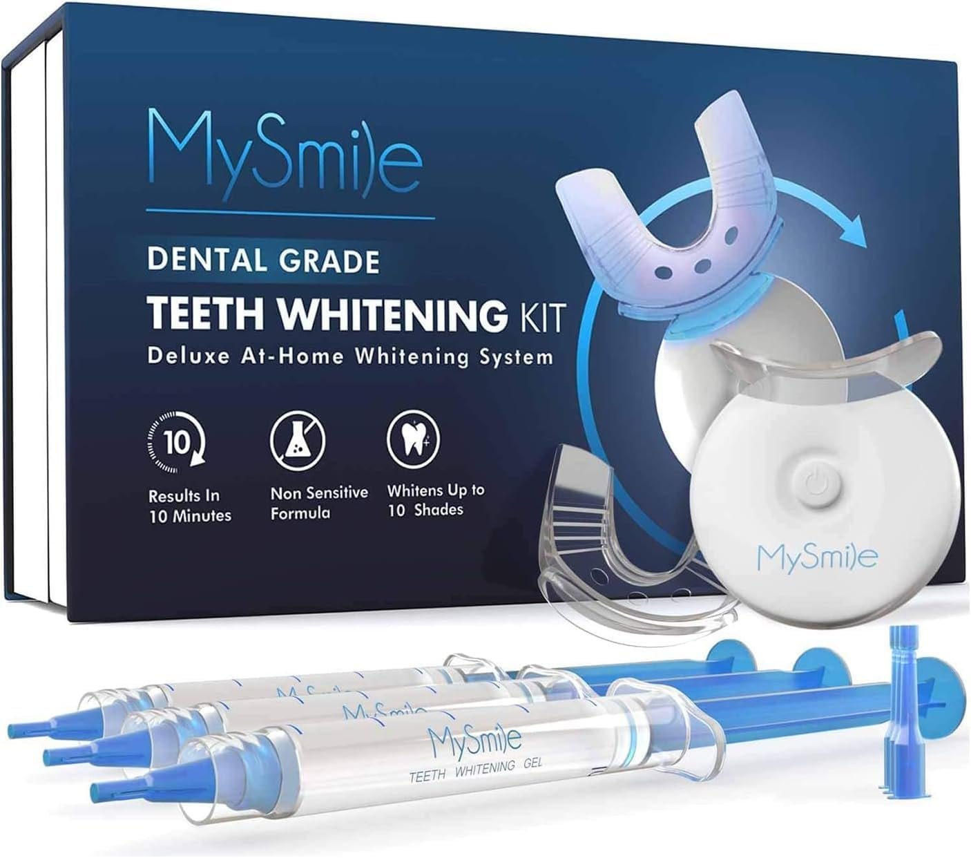 MySmile Teeth Whitening Kit with LED Light, 10 Min Non-Sensitive Fast Teeth Whitener with 3 Carbamide Peroxide Whitening Gel, Helps to Remove Stains from Coffee, Smoking, Wines, Soda, Food