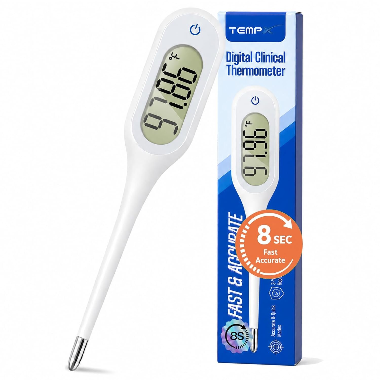 8 Seconds Basal Thermometer for Adult & Kids, Accurate & Safe Thermometer (White)