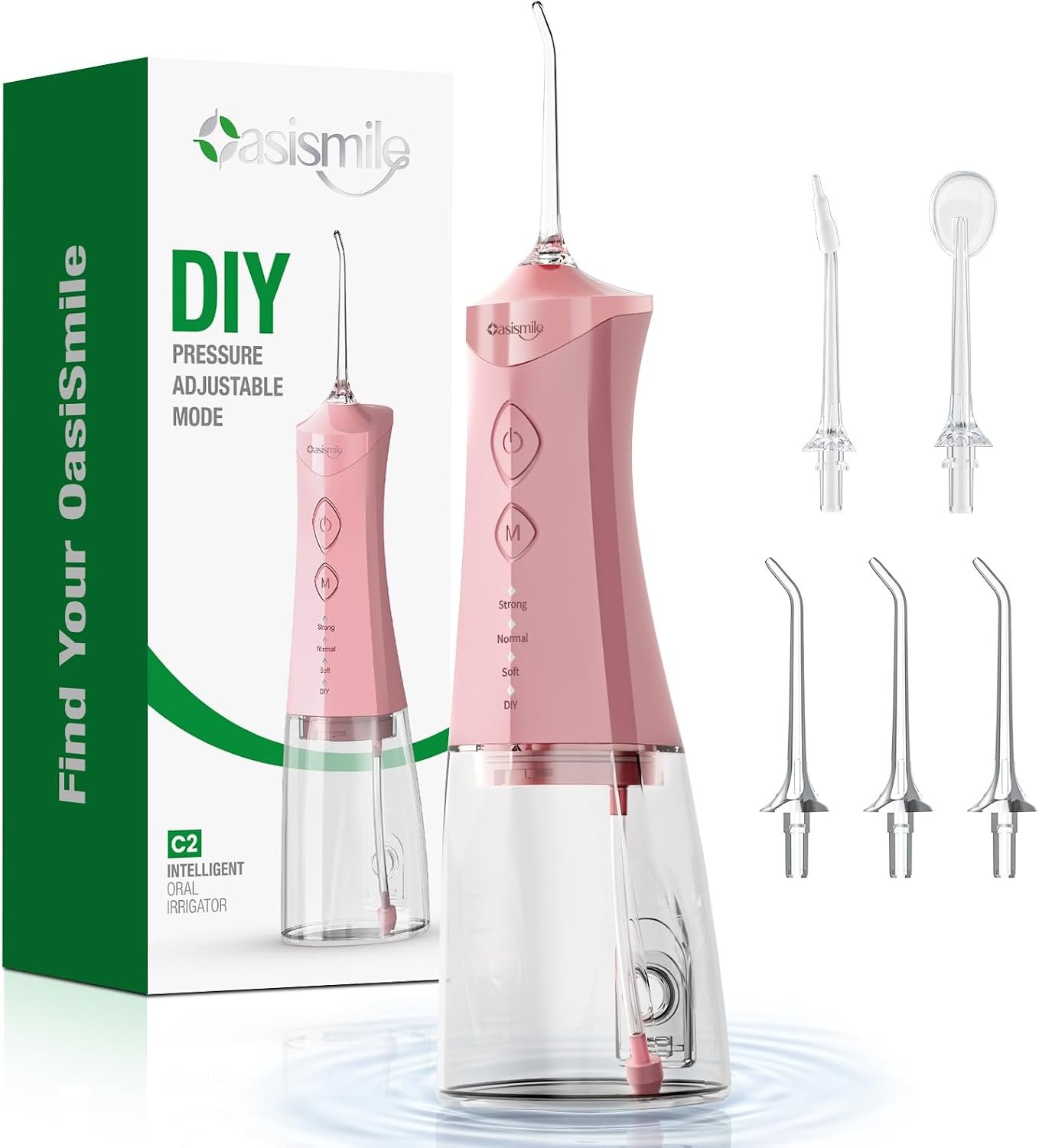 OasiSmile C2 Water Flosser for Teeth, 350ML Cordless Oral Irrigator, Pink