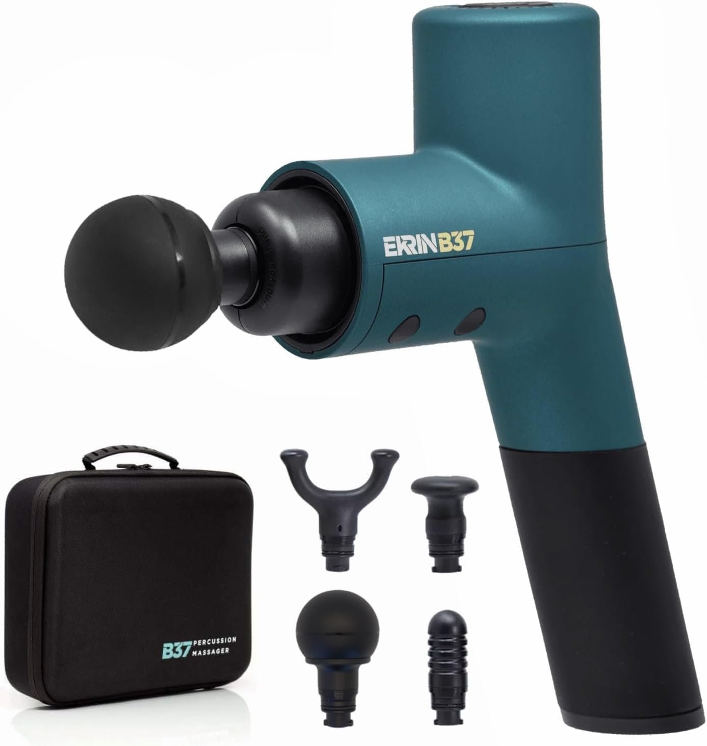Ekrin Athletics B37v2 Massage Gun – Deep Tissue Massage with High-Powered Brushless Motor – Ergonomic Back Massager for Pain Relief – 5 Speeds, 4 Attachments – Ultra Quiet Hand-Held Massager