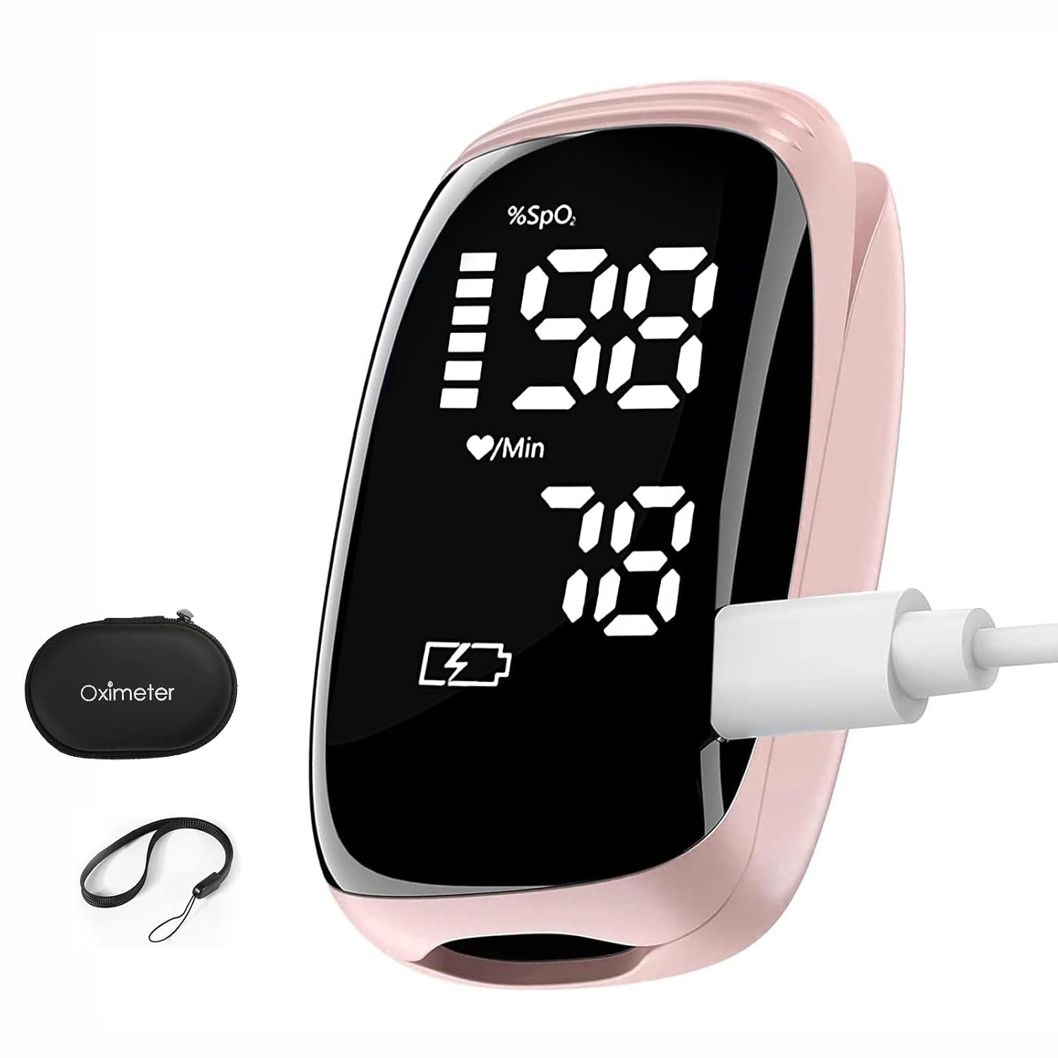 Oximeter, Blood Oxygen Meter, Fingertip Pulse Oximeter, Rechargeable Pulse Oximeter, Accurate Rapid Blood Oximeter SpO2 Reading Outdoor Sports Wide Use (Pink)