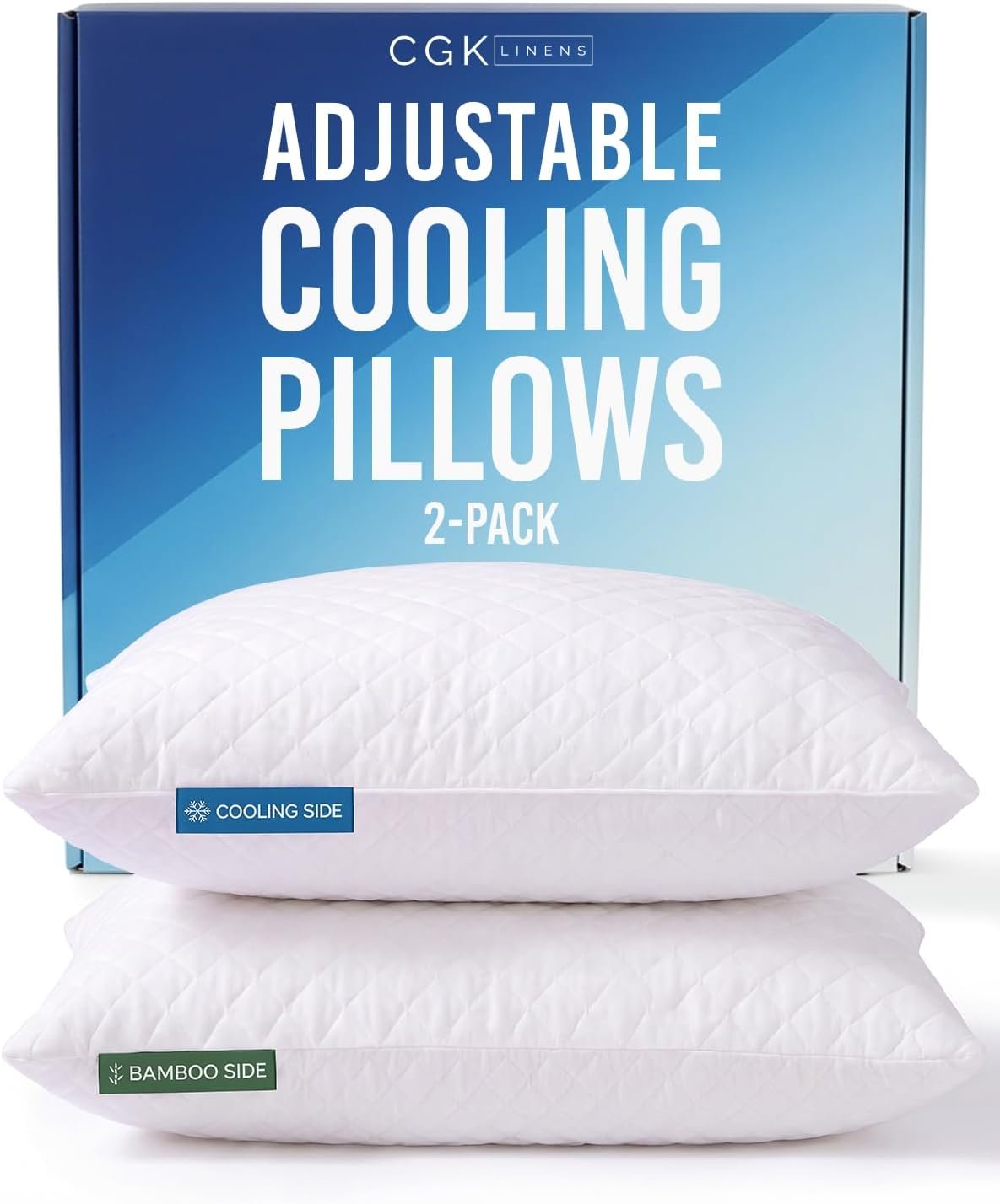 Adjustable Cooling Pillow Queen Size, Arrives Extra Full, Customizable Fill