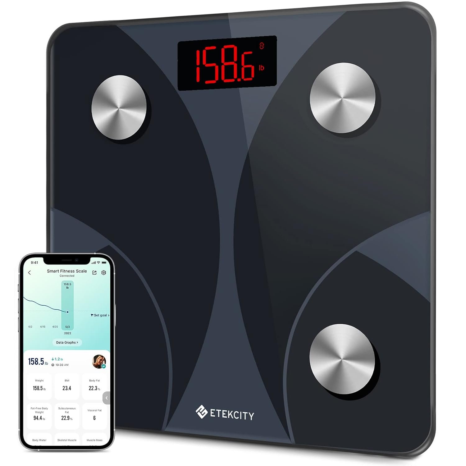 Etekcity Smart Scale for Body Weight and Body Fat, FSA Eligible, Ash-black