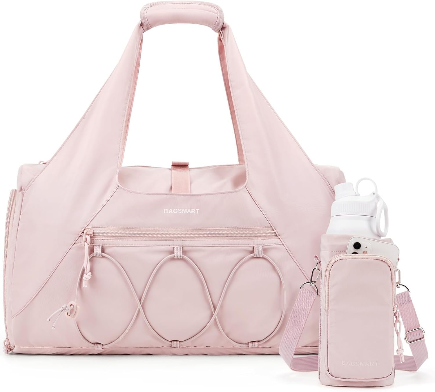 BAGSMART Gym Bag for Women, Lightweight Duffel with Shoe Compartment, Tote Bag with Wet Pocket for Yoga Travel, Pink