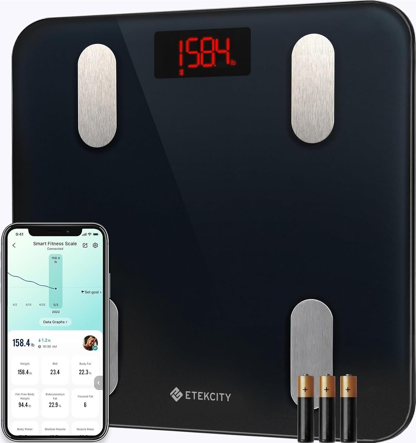 Etekcity Smart Scale for Body Weight, BMI, Body Fat, Bluetooth, 400 lb