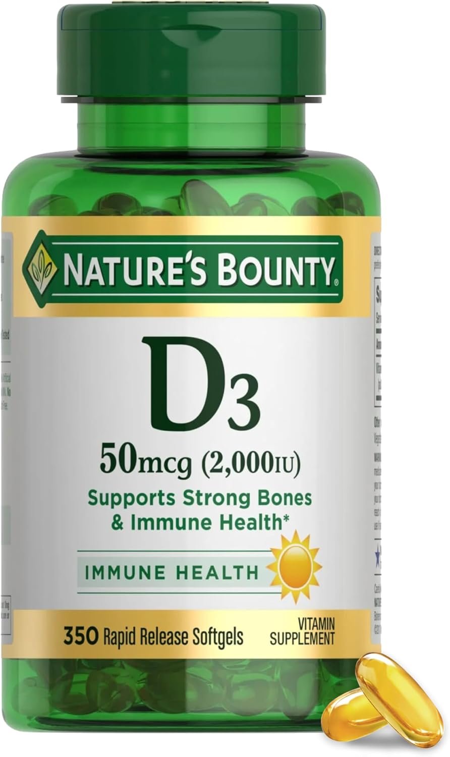 Nature’s Bounty Vitamin D3 2000 IU Essential for Healthy Bones 350 Softgels