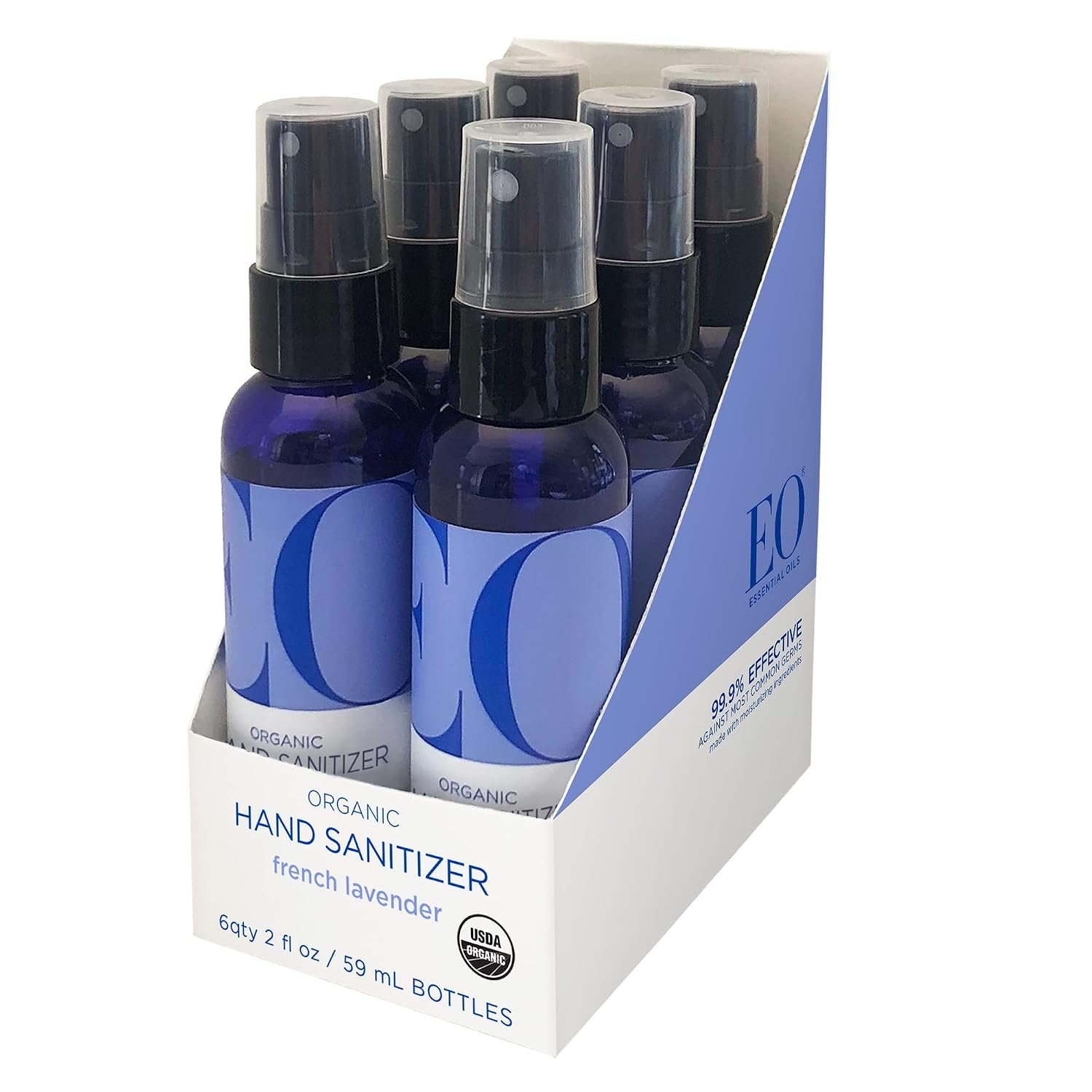 EO Hand Sanitizer Spray, 2 Ounce (Pack of 6), French Lavender, Sugarcane Derived Alcohol with Essential Oils, TSA friendly
