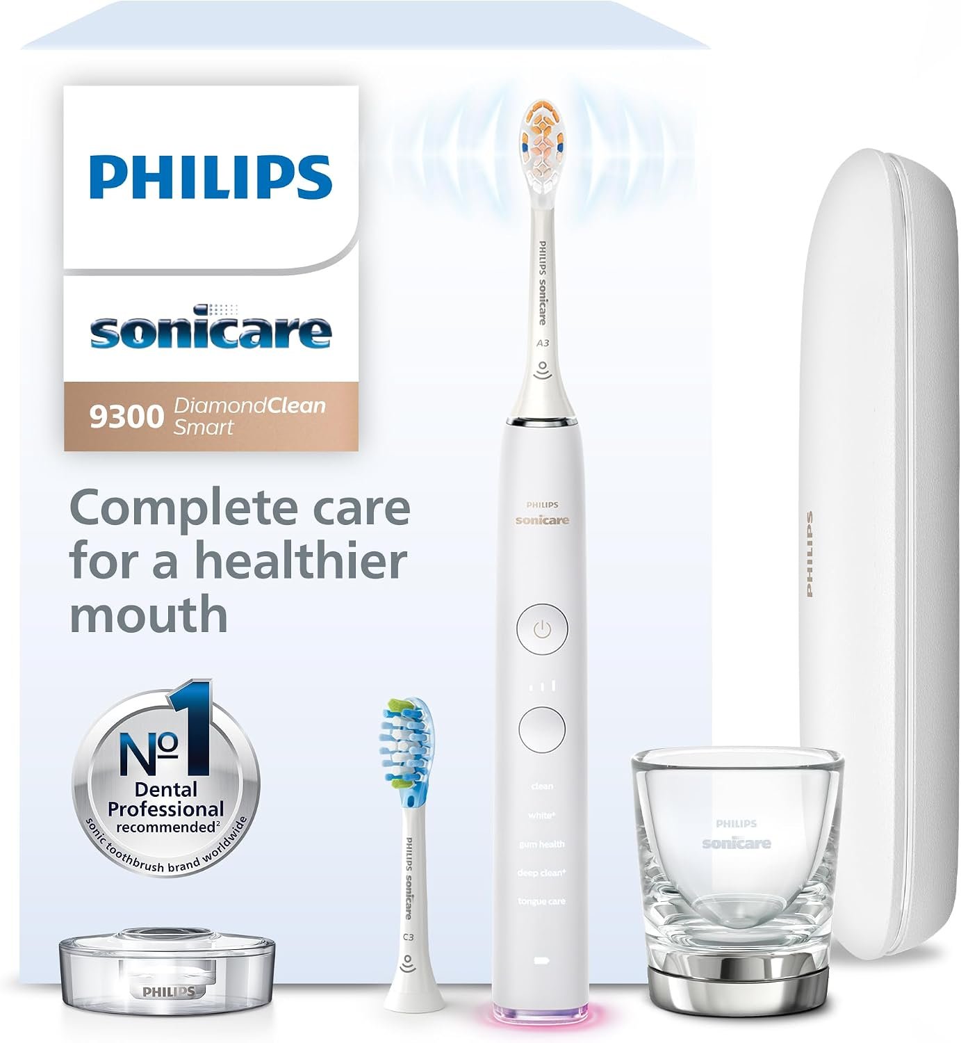 Philips Sonicare DiamondClean 9300 Electric Toothbrush, 2 Brush Head, White