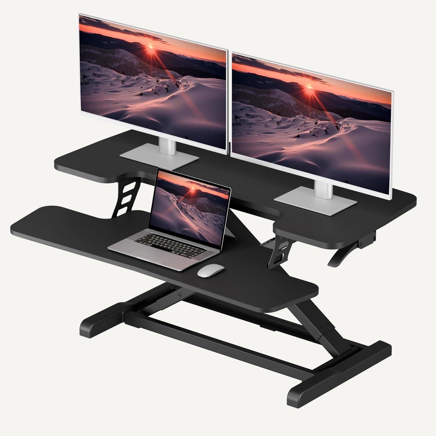 SANODESK 36″ Standing Desk Converter, Adjustable Sit to Stand Desk Riser with Effortless Lifting for Home Office, Desk Topper for Dual Monitors, Computer Lift with Keyboard Tray, Black