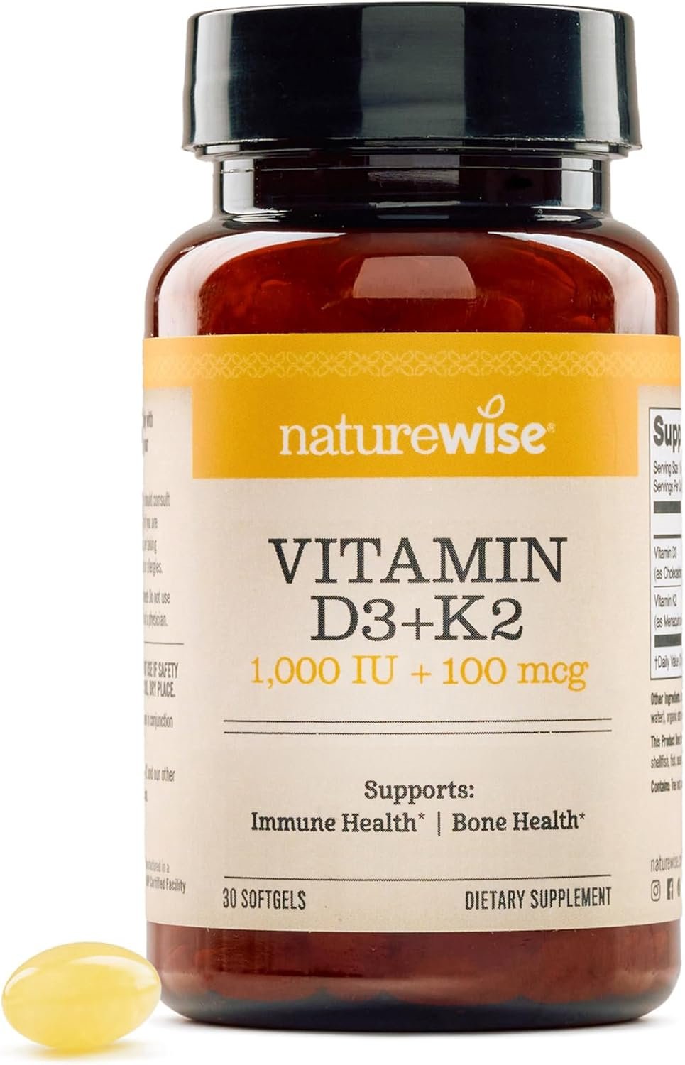 NatureWise Vitamin D3 1000IU + K2 MK-7 100mcg Supplement, 30 Softgels