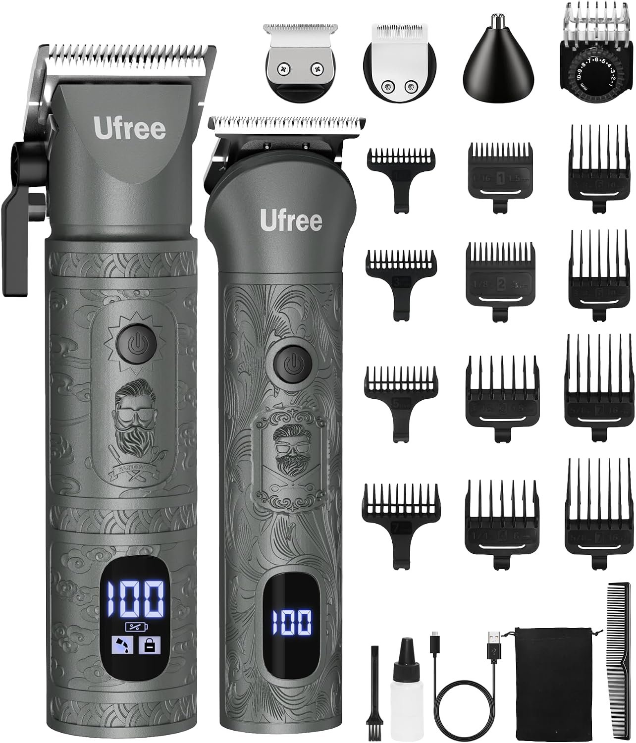Ufree Hair Clippers for Men, Cordless Beard Trimmer, Grooming Kit, Gray