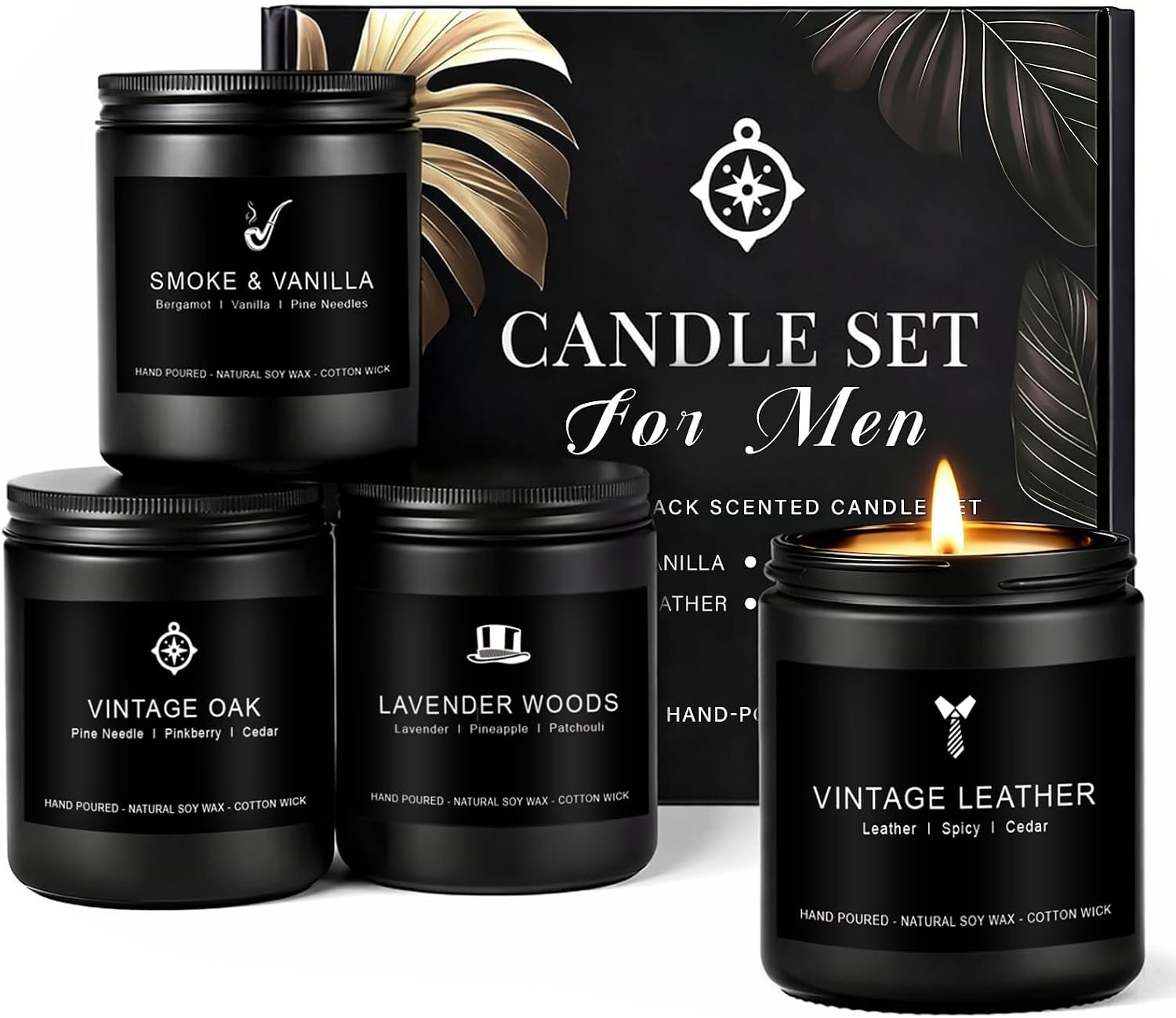 Scentes Candles Set for Men, 4 Pack Mens Masculine Soy Candles
