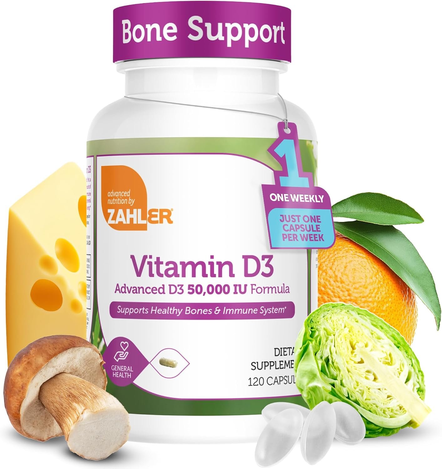 Zahler – Advanced Vitamin D3 50000 IU capsules (120 Count) Kosher Vegetarian Friendly Vitamin D for Immune Support, Bone, Teeth & Muscle Health – Weekly D3 Vitamin Supplement- Easy Swallow Vitamin D3.