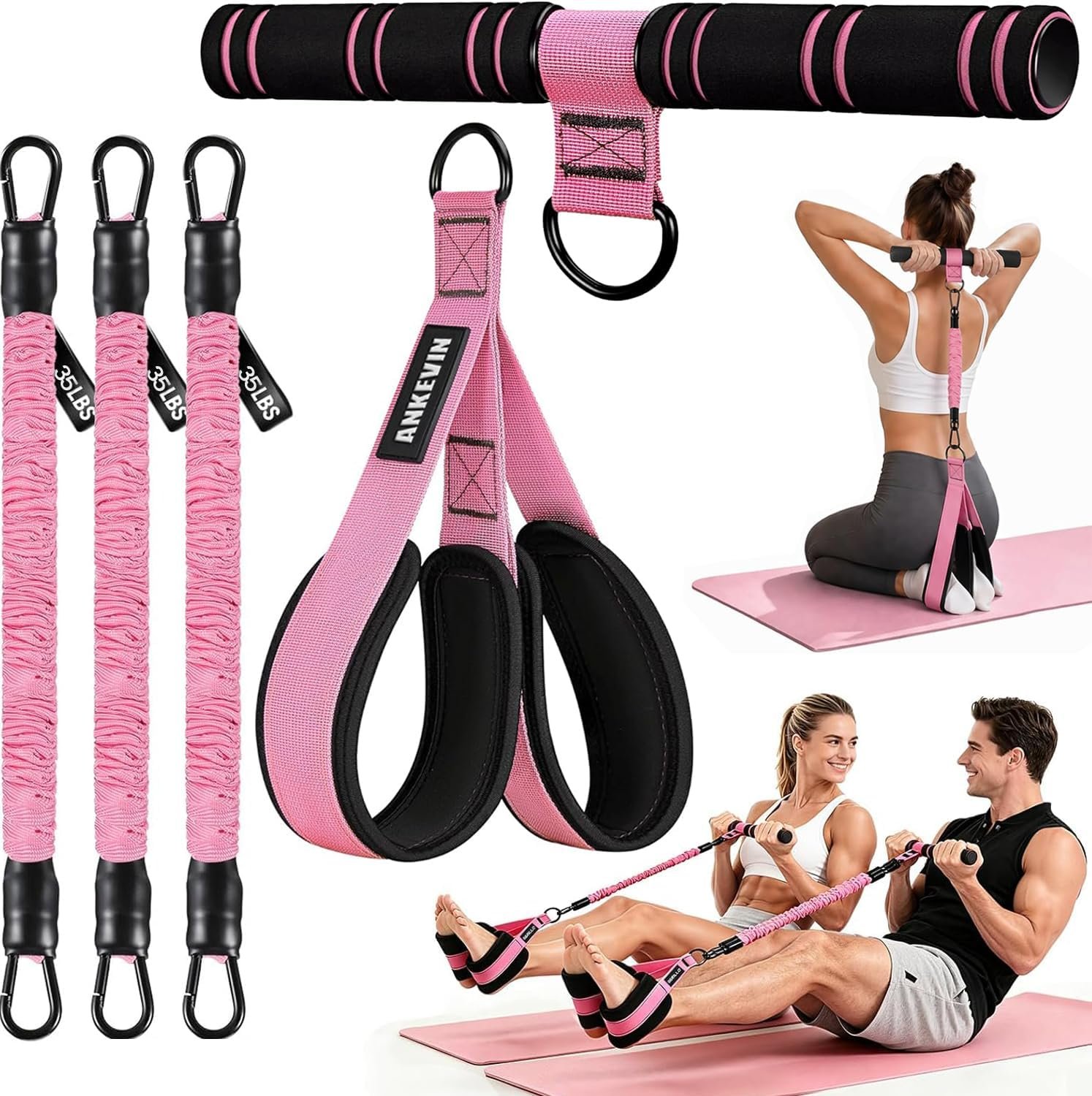Upgraded Pedal Resistance Band with Handle,3 Tube Resistance Bands with Handles(35/70/105 lbs),Foot Pedal Resistance Band for Abdomen,Core,Arm,Legs,Body,Resistance Bands for Women & Men