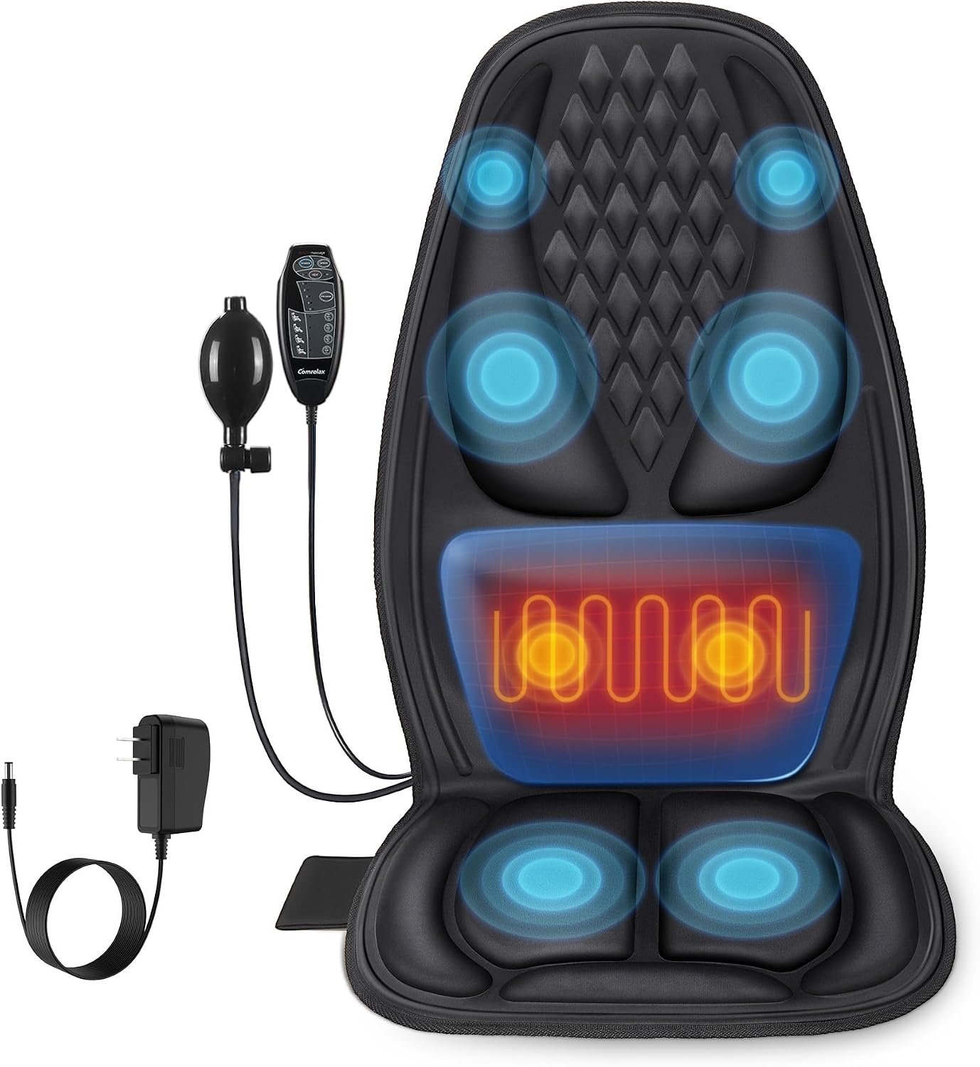 Vibration Massage Seat Cushion with Heat, 8-Motor Chair Massager Pad with Manual Adjustable Lumbar Support, 9 Modes, 3 Intensities and 20-Min Auto Shut-Off for Office Chair, Sofa and Recliner