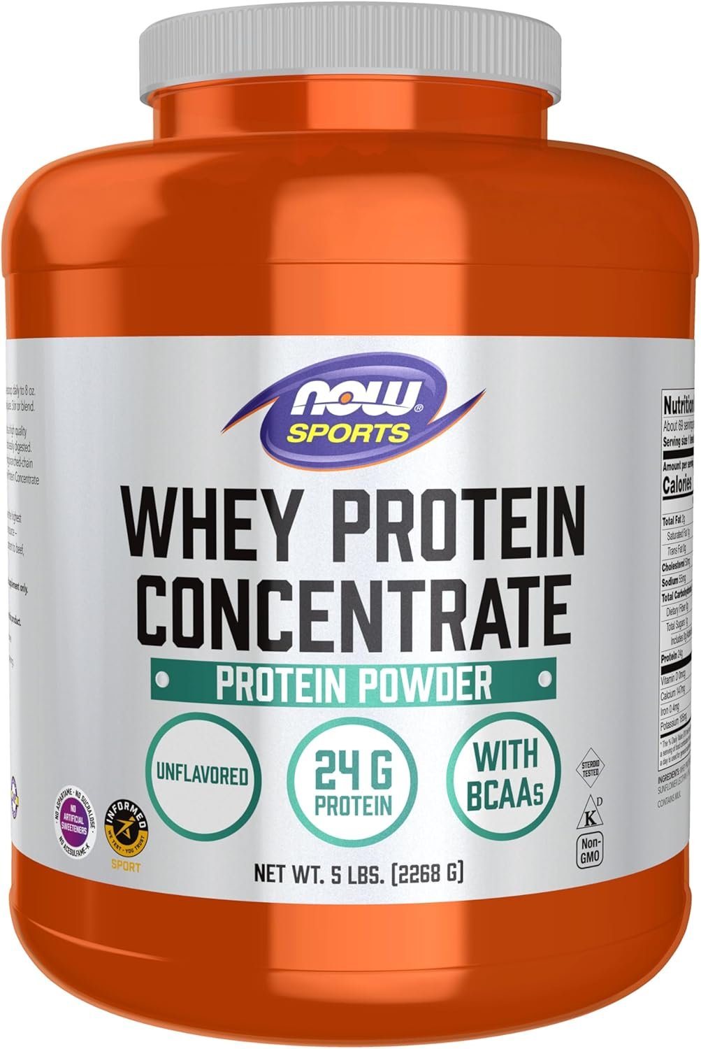 NOW Sports, Whey Protein Concentrate 24 g, Unflavored Powder, 5 lbs