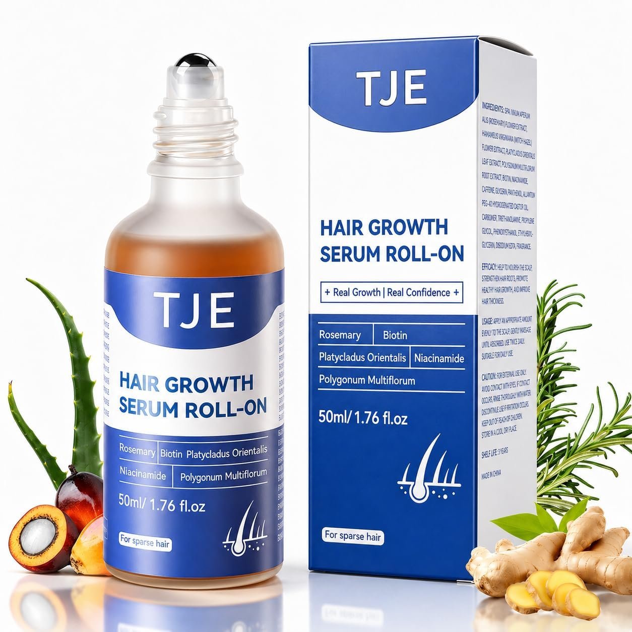 Hair Growth Serum Roll-On for Women and Men with Biotin and Caffeine