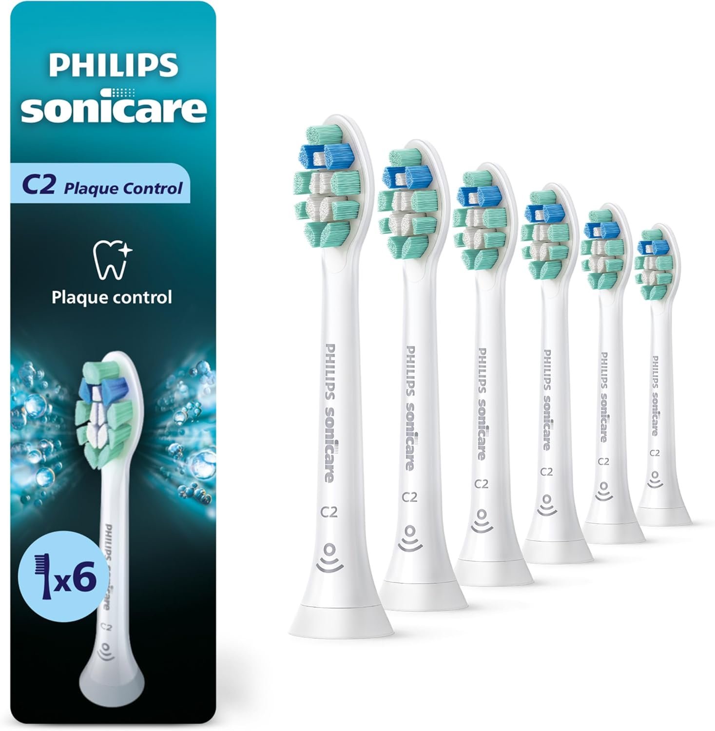 Philips Sonicare C2 Plaque Control Brush Heads, 18 Month Supply, White