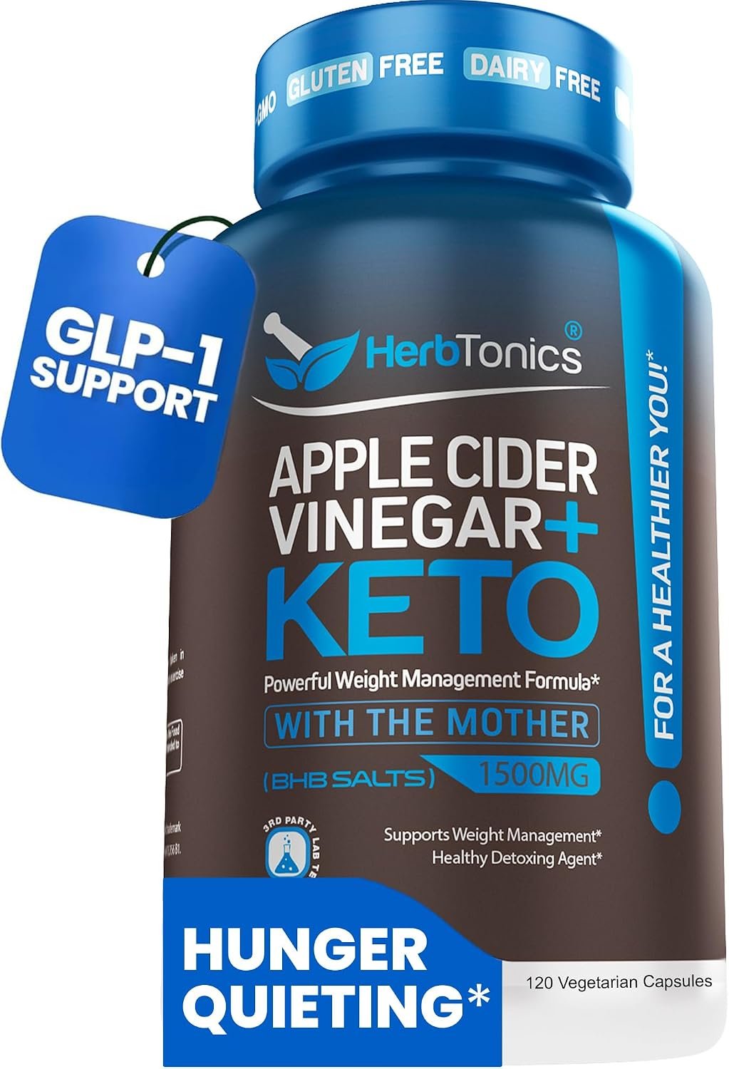 Herbtonics Apple Cider Vinegar + Keto BHB GLP-1 Support, 120 Capsules