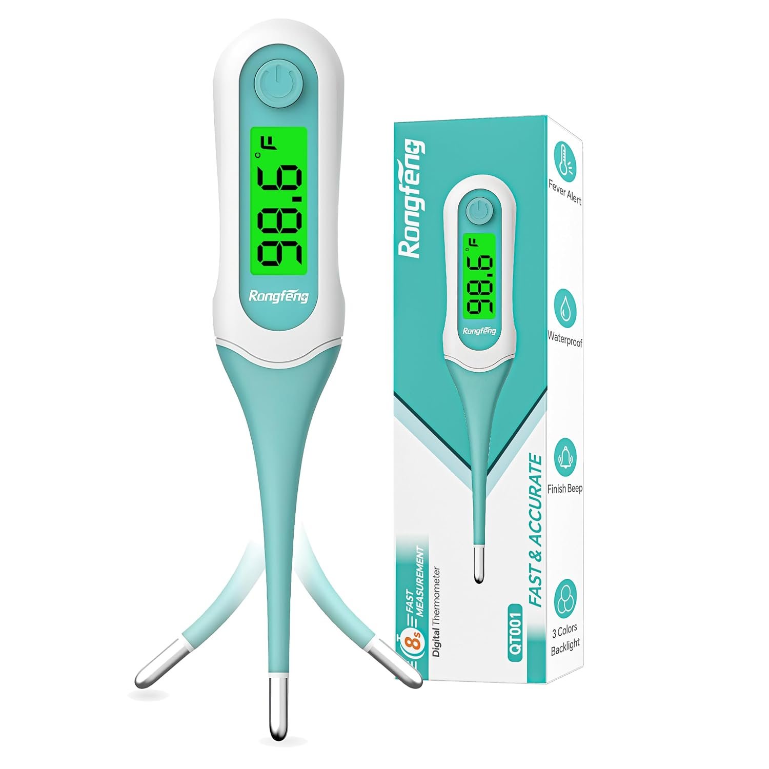 8 Second Digital Oral Thermometer, Fast Reading Thermometer for Adults and Kids with 3 Color Backlit and Fever Alarm for Oral, Rectal, Underarm