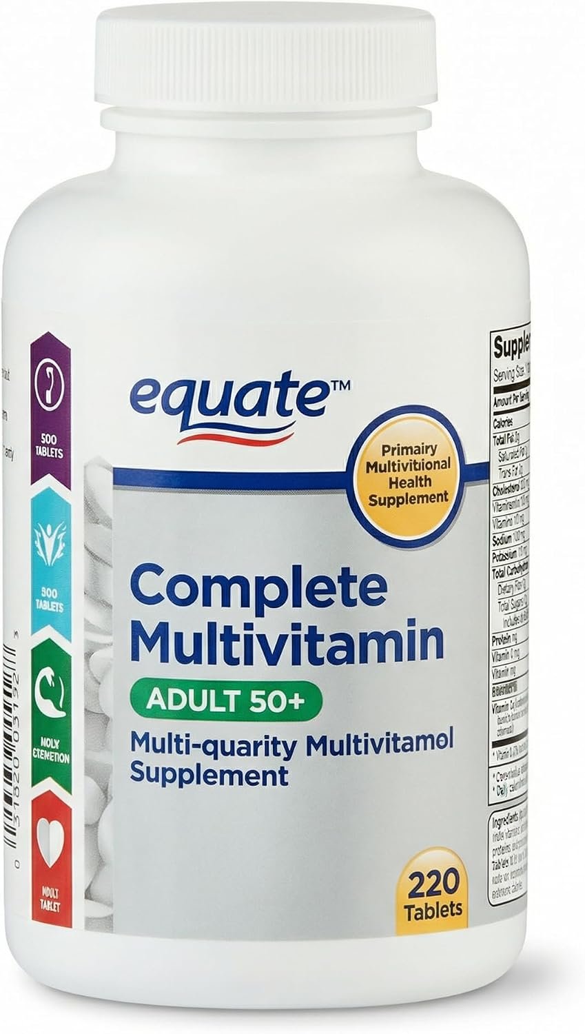 Adult Multivitamin 50+ with Lutein & Lycopene, Iron Free Formula, 220 Tablets, One Daily Multivitamin for Men and Women Over 50