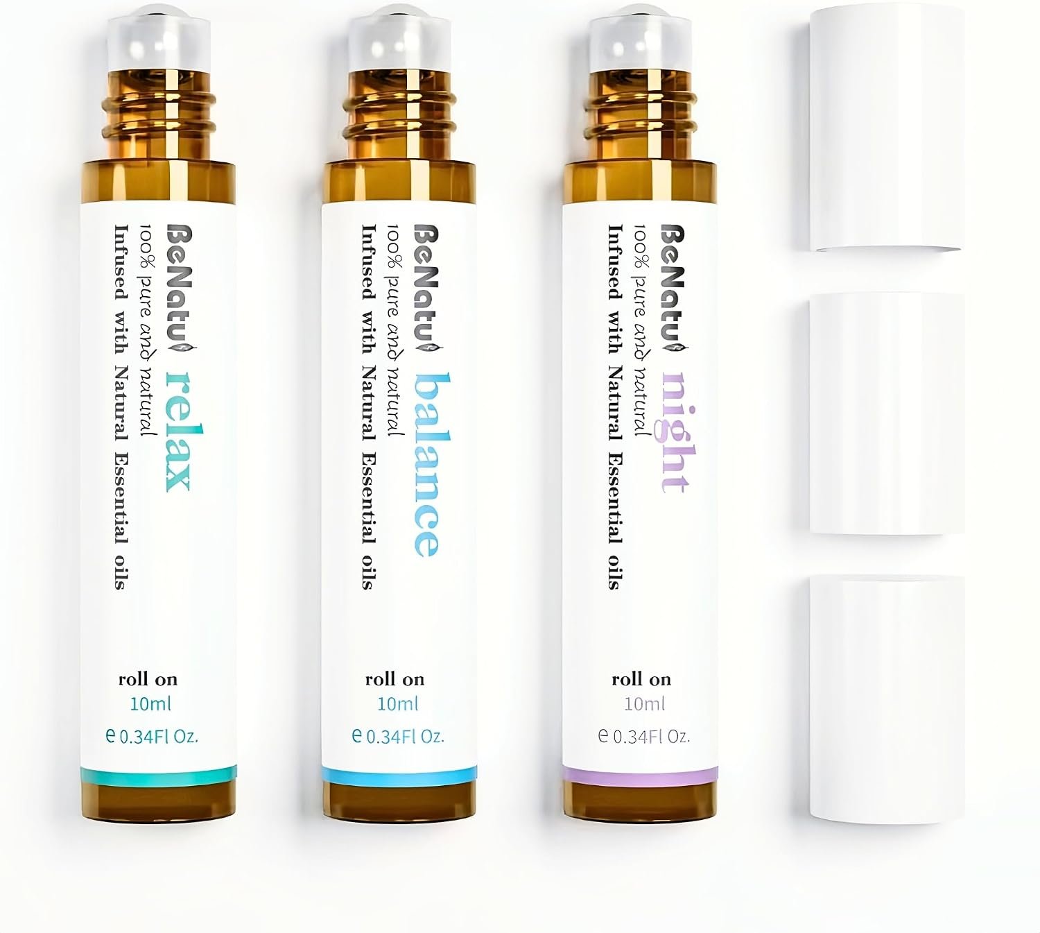 Essential Oil Set (Relax, Night, Balance), Aromatherapy Roll On Blends for Massage, Body Care & Home Use, Great Fragrance Gift for Men & Women Relaxation