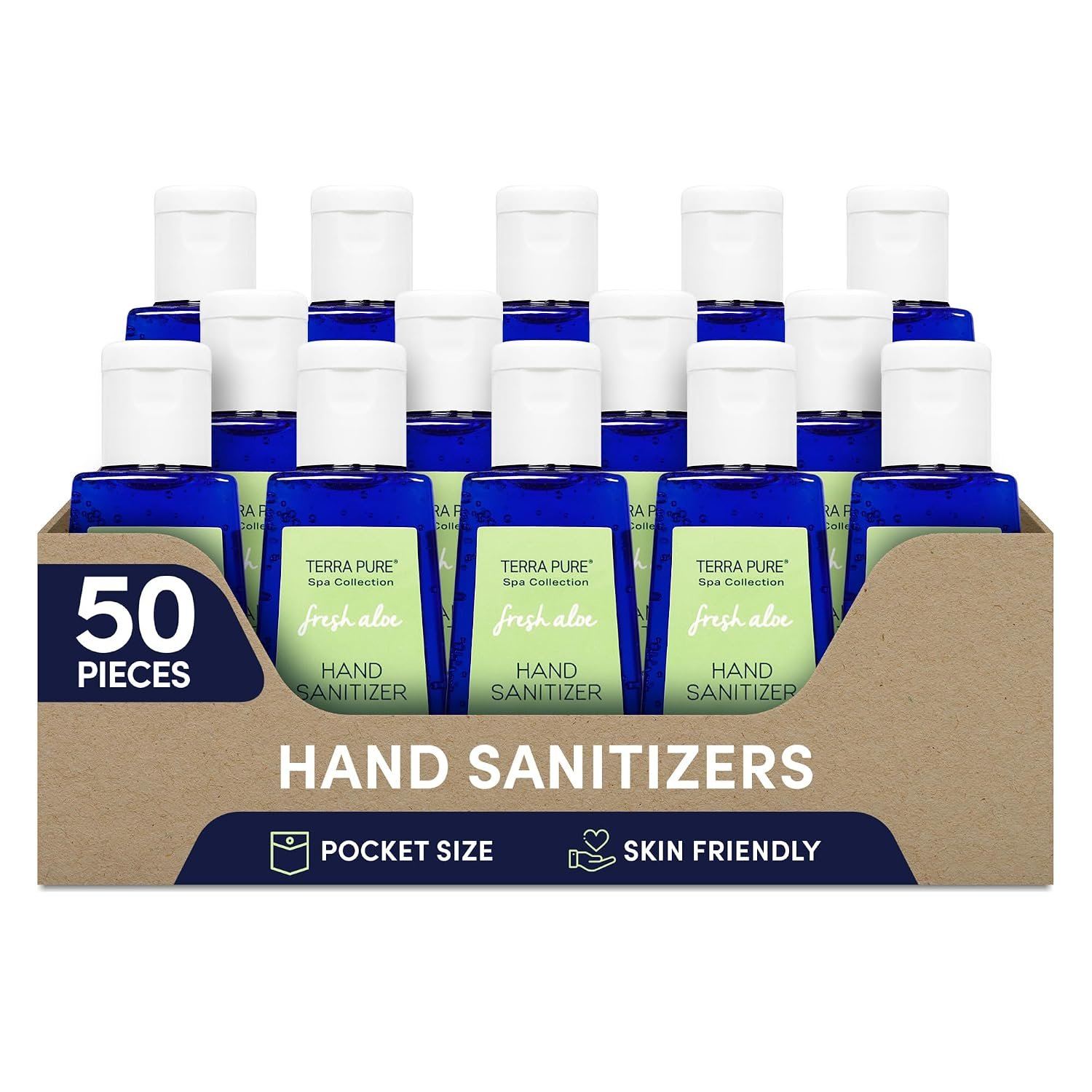Terra Pure Hand Gel, 1 oz 50 Pack, Alcohol Free Silver Citrate Formula with Aloe Vera and Vitamin E, Non Drying Bulk Travel Size for Hotels, Gyms, Schools, Offices, Events