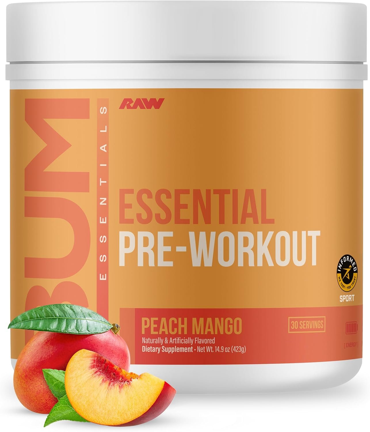 RAW Nutrition – Essential Pre – Chris Bumstead Pre Workout Formula, Sports Nutrition Pre-Workout Powders | Men & Womens Drink, Energy Powder for Working Out (Peach Mango)