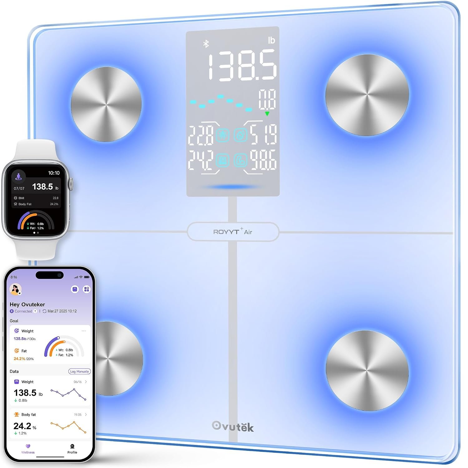 Ovutek Smart Scale for Body Weight with BMI, Muscle Mass, Color Changing