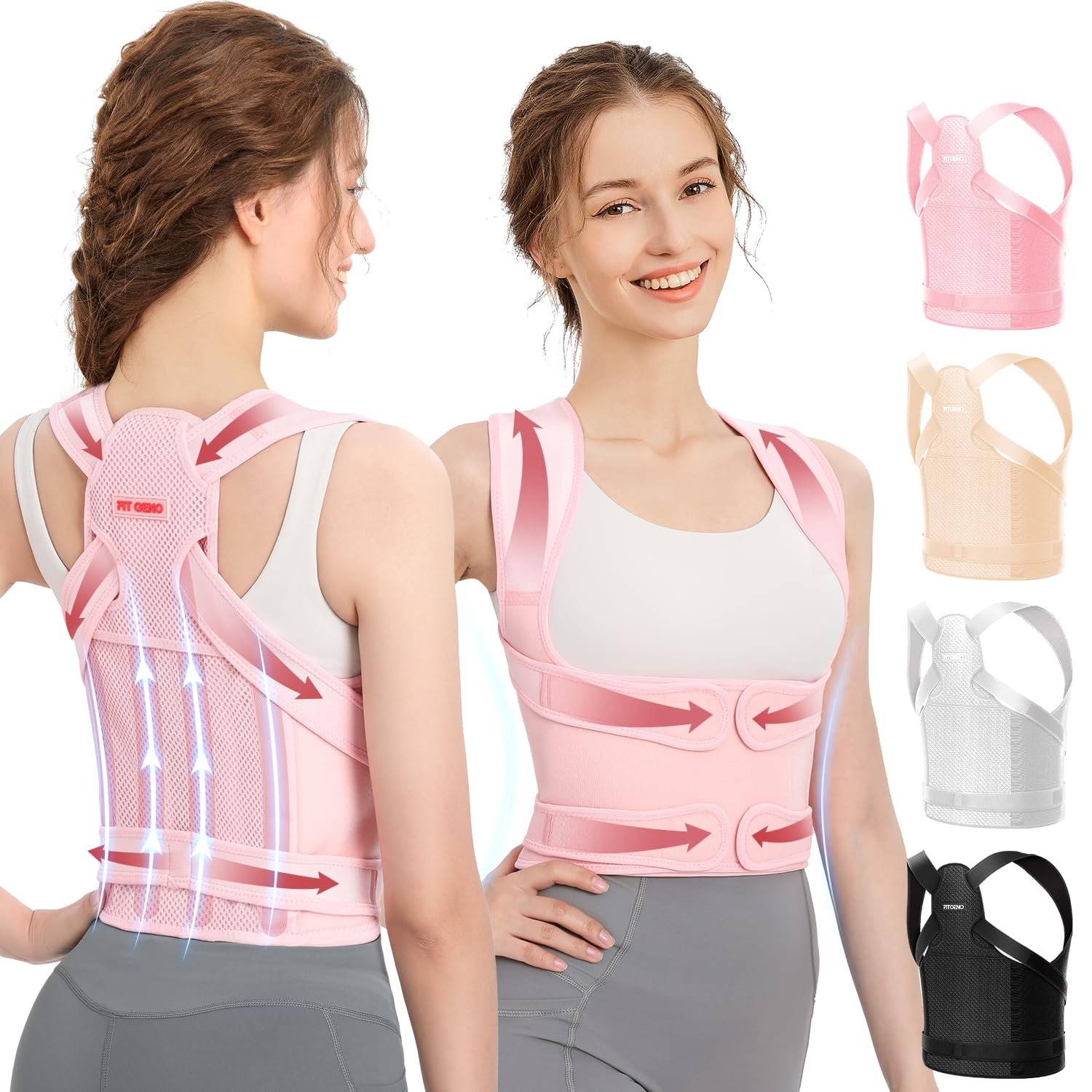 Fit Geno Posture Corrector for Women & Men, Back Shoulder Support Brace