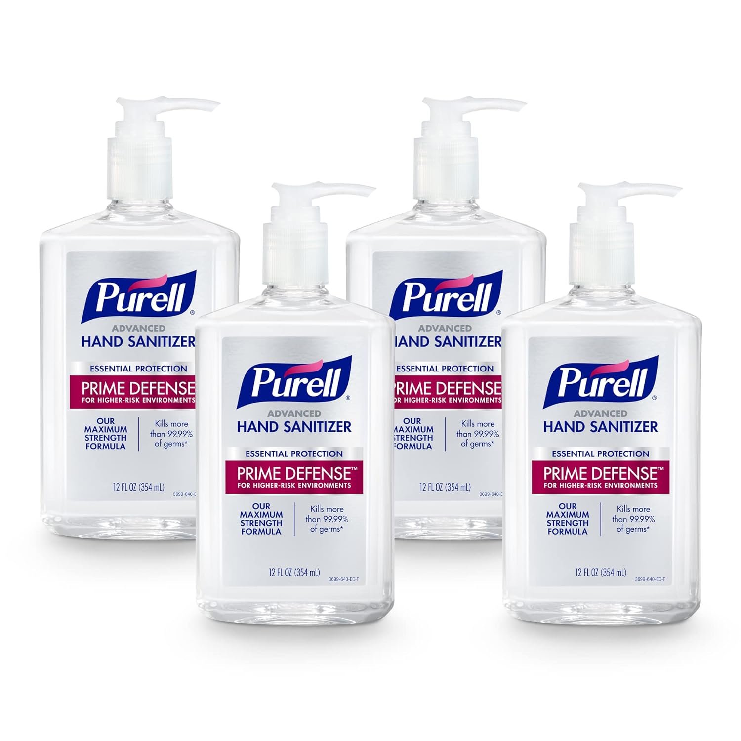 Purell Prime Defense Hand Sanitizer Gel Pump Bottle 4ct x 12oz, 3699-06-EC2