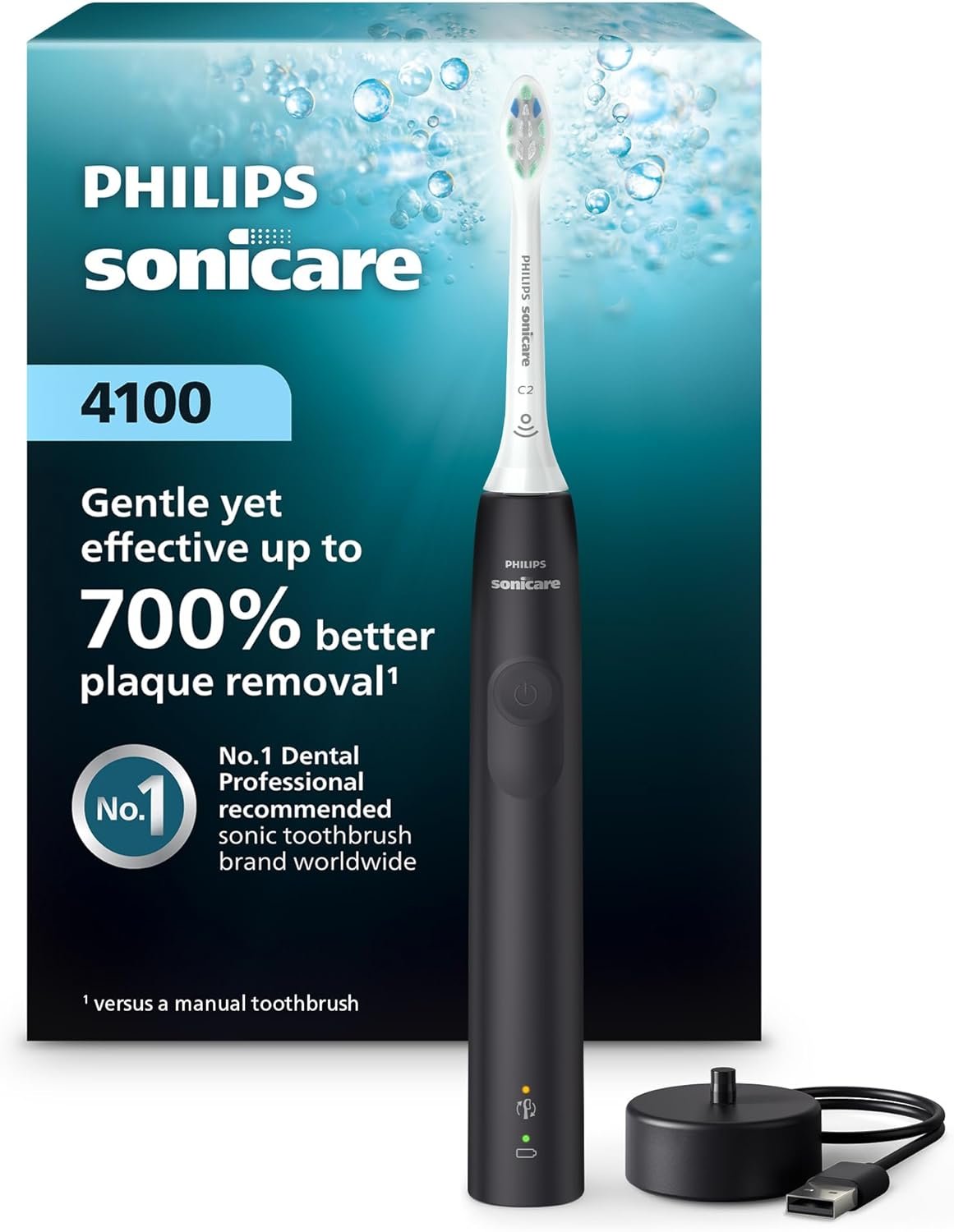 Philips Sonicare 4100 Rechargeable Electric Toothbrush, 1 Brush Head, Black