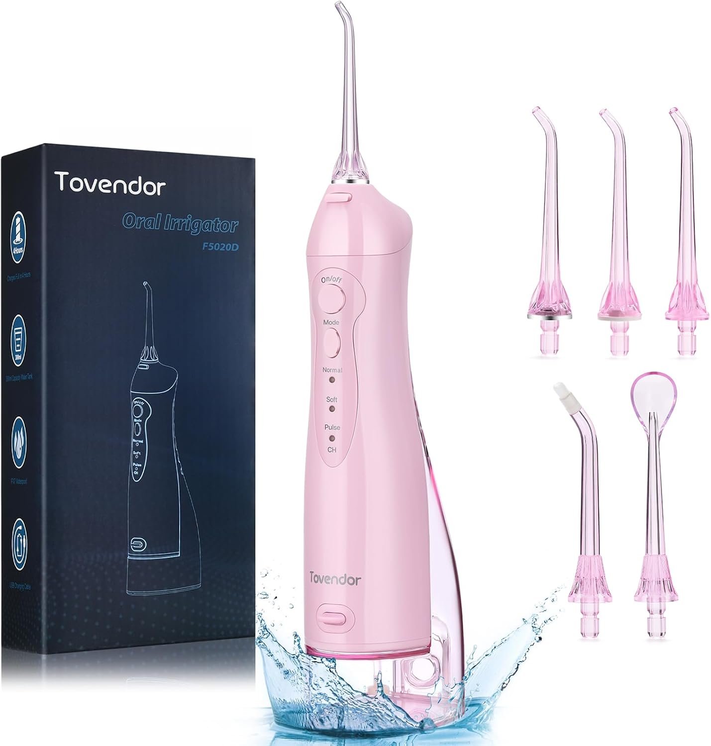 TOVENDOR Electric Water Flosser, Cordless Dental Oral Irrigator for Teeth