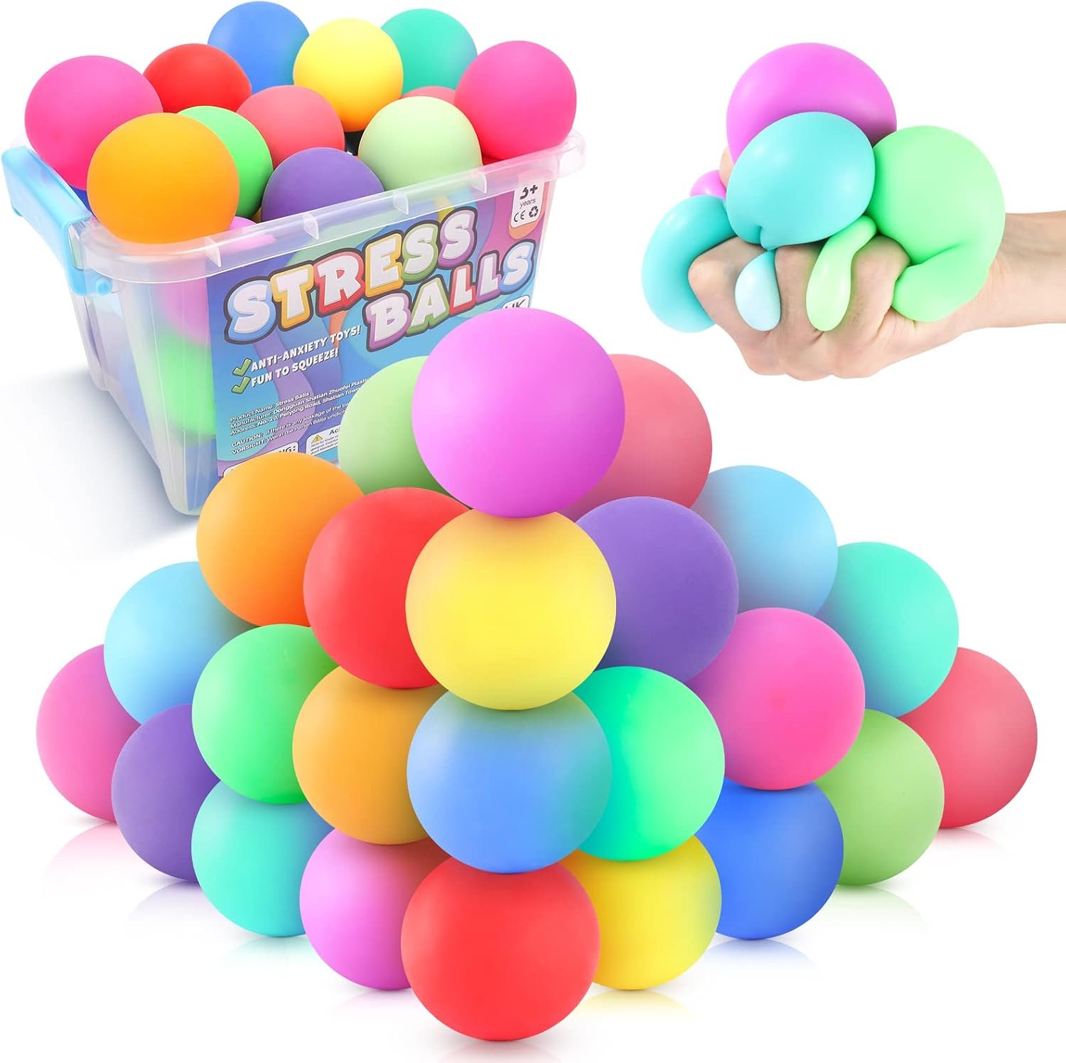 24 Pack Slow Rise Stress Balls, 2.5″ Full Size Squishy Balls, Soft Stretchy Sensory Fidget Toys for Adults Kids, Classroom Rewards, Prize Box Toys, Office Stress Toys & Gifts