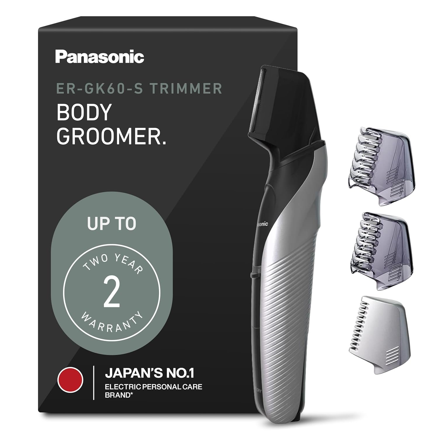 Panasonic Electric Body Trimmer for Men, Cordless Washable Wet Dry Groomer with 3 Comb Attachments, Black ER-GK60-S