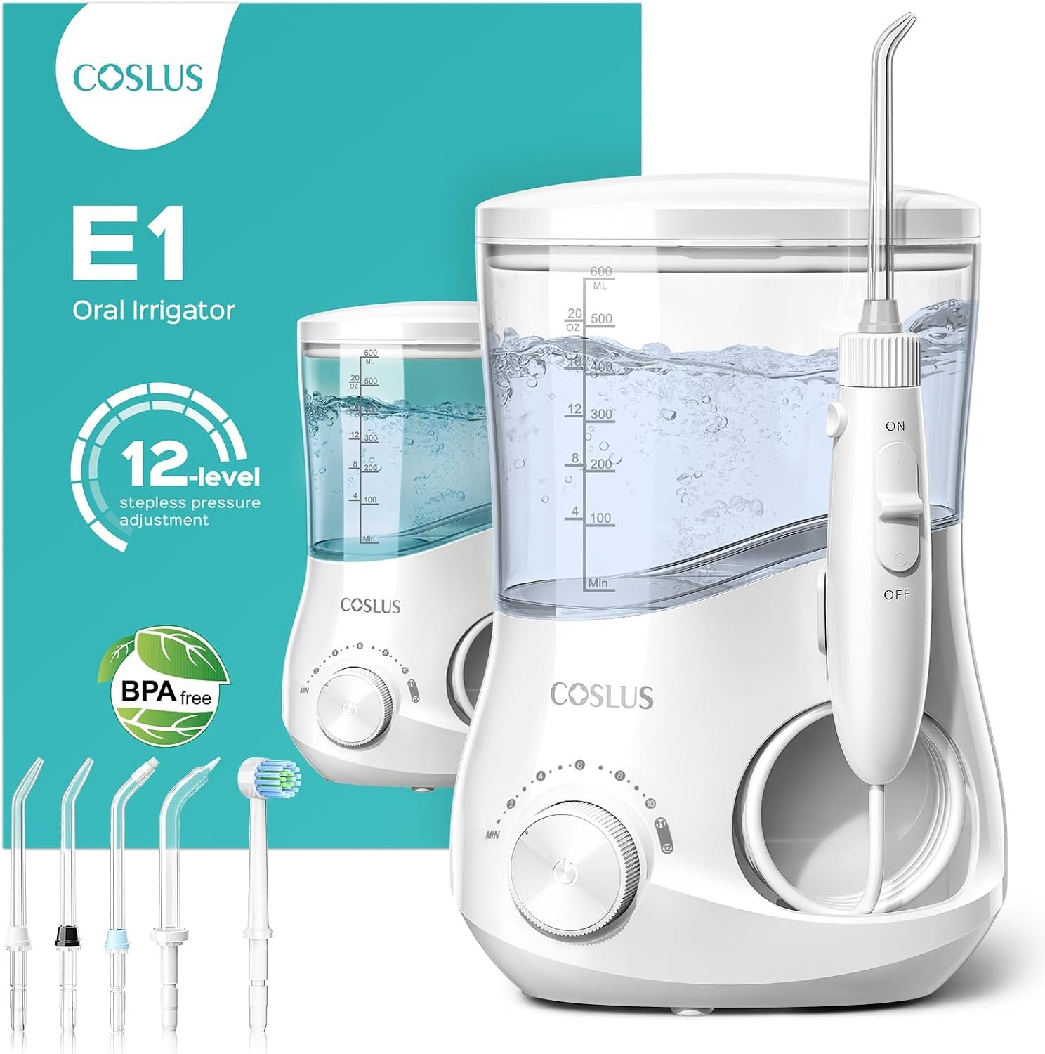 COSLUS E1 Electric Water Dental Flosser, Professional 12 Pressure Settings