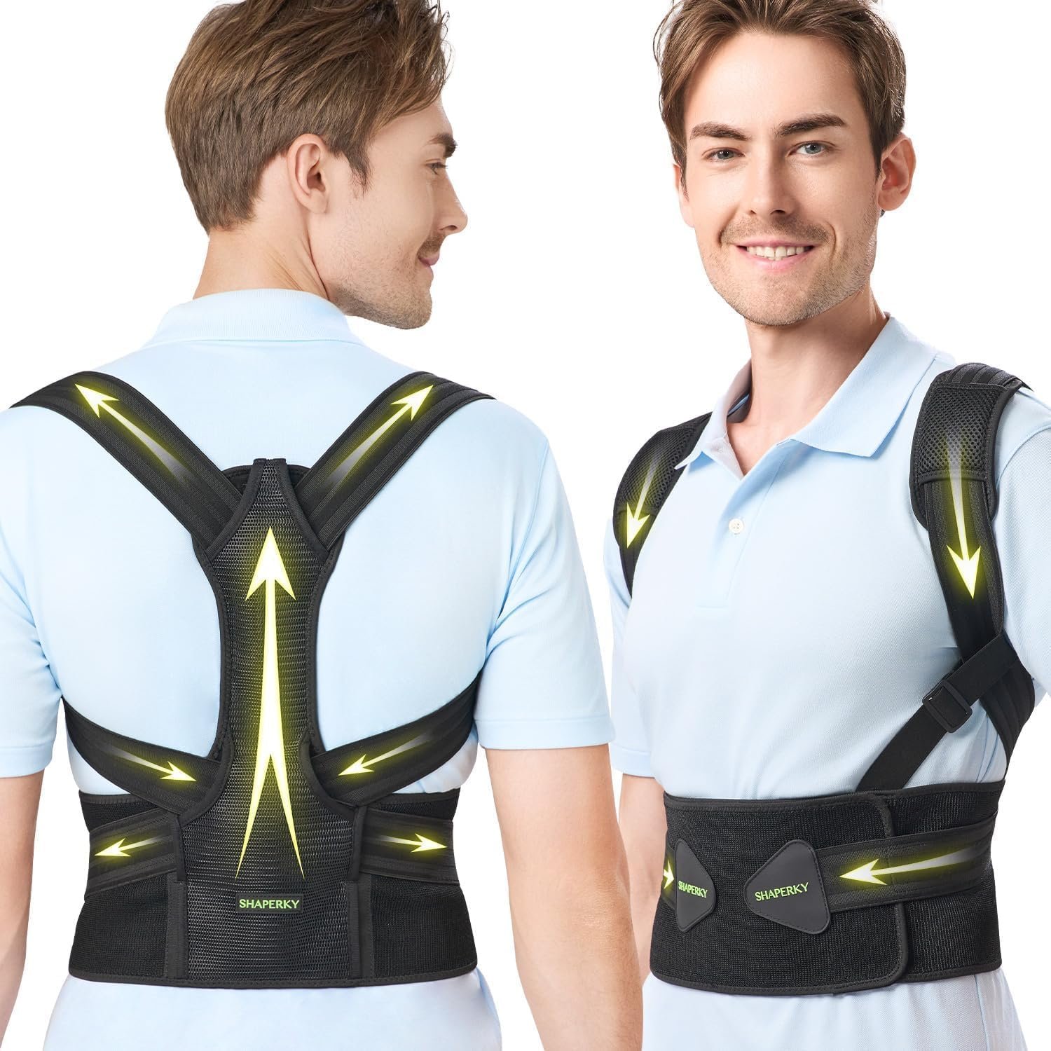 SHAPERKY Posture Corrector for Women and Men – Adjustable Upper Back Brace – Breathable Back Support straightener – Providing Pain Relief from Lumbar&Shoulder (L-XL)