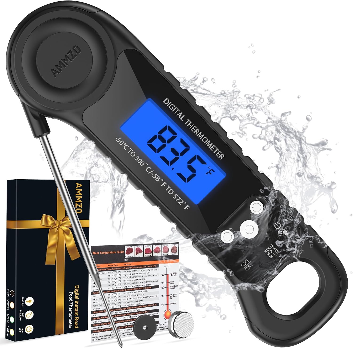 AMMZO Meat Thermometer Digital, Instant Read Food Thermometer for Cooking, Grilling, Baking, Frying & Candy Making, Essentials Kitchen Gadgets Accessory, Gifts for Men Women Dad Mom Birthday